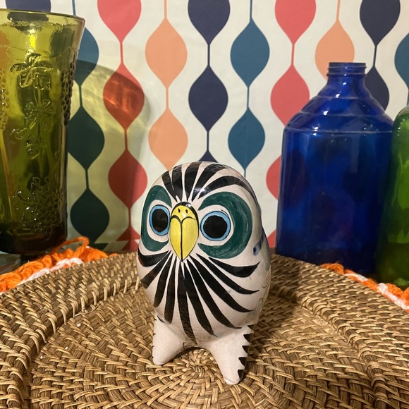 Mexican Tonala Pottery Ceramic Owl Figurine Hand-Painted Signed Cat 324 - Picture 10 of 12